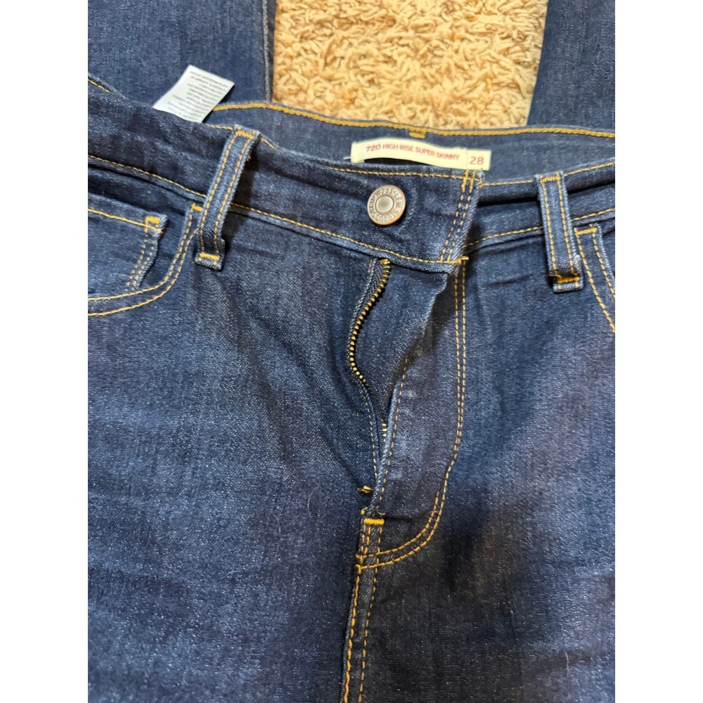 Levis 720 High Rise Super Skinny Jeans Dark Indigo Blue Denim Womens 28